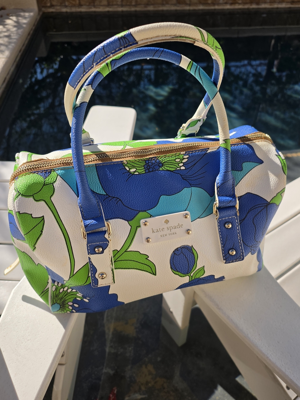 kate spade White, Blue & Green Floral Dome Satchel